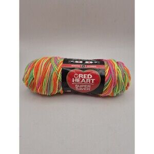 Red Heart Super Saver Yarn Day Glow Variegated 5 Oz 244 Yards Worsted Green Pink